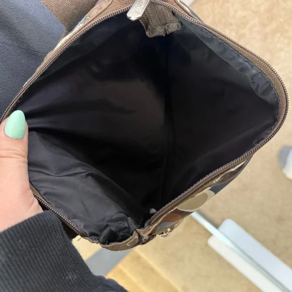 LeSportsac Triple Zip 3 Pocket Brown Floral Crossbody Bag Purse Adjustable - Picture 3 of 5